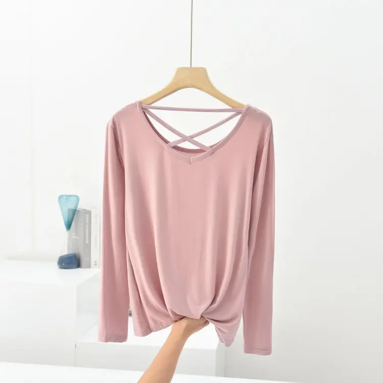 Women's Pink Modal Long Sleeve T-Shirt Large