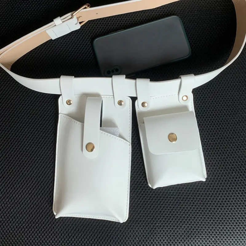 Women's Black Leather Waist Bag with 3 Pockets - Image 4