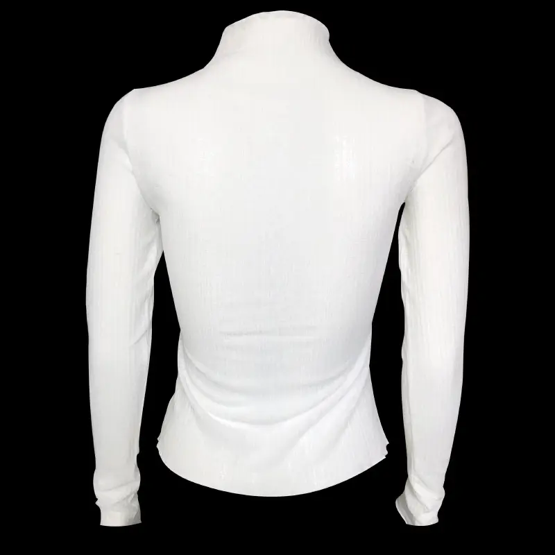 Women's Long Sleeve Mesh See Through T-Shirt White High Collar — feature 4