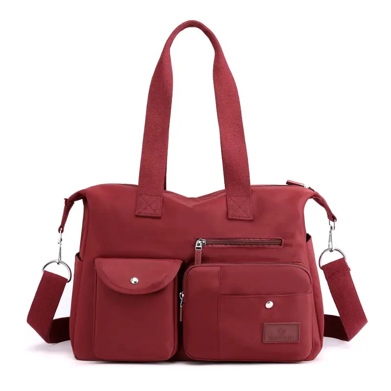 Red Nylon Women's Shoulder Bag with Detachable Strap
