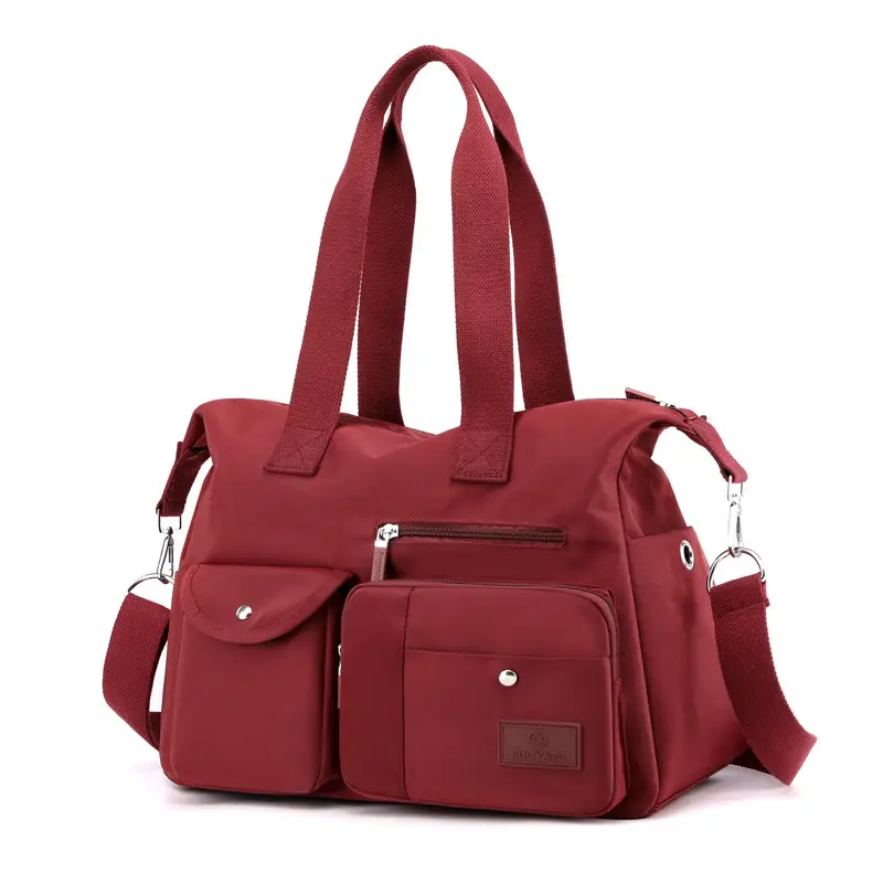 Red Nylon Women's Shoulder Bag with Detachable Strap
