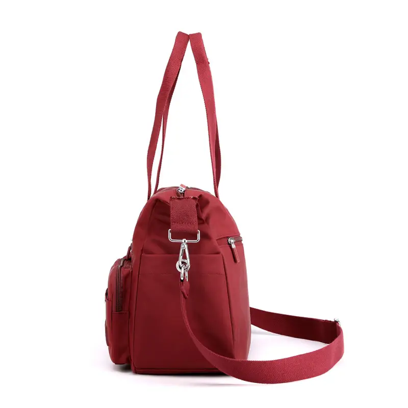 Red Nylon Women's Shoulder Bag with Detachable Strap