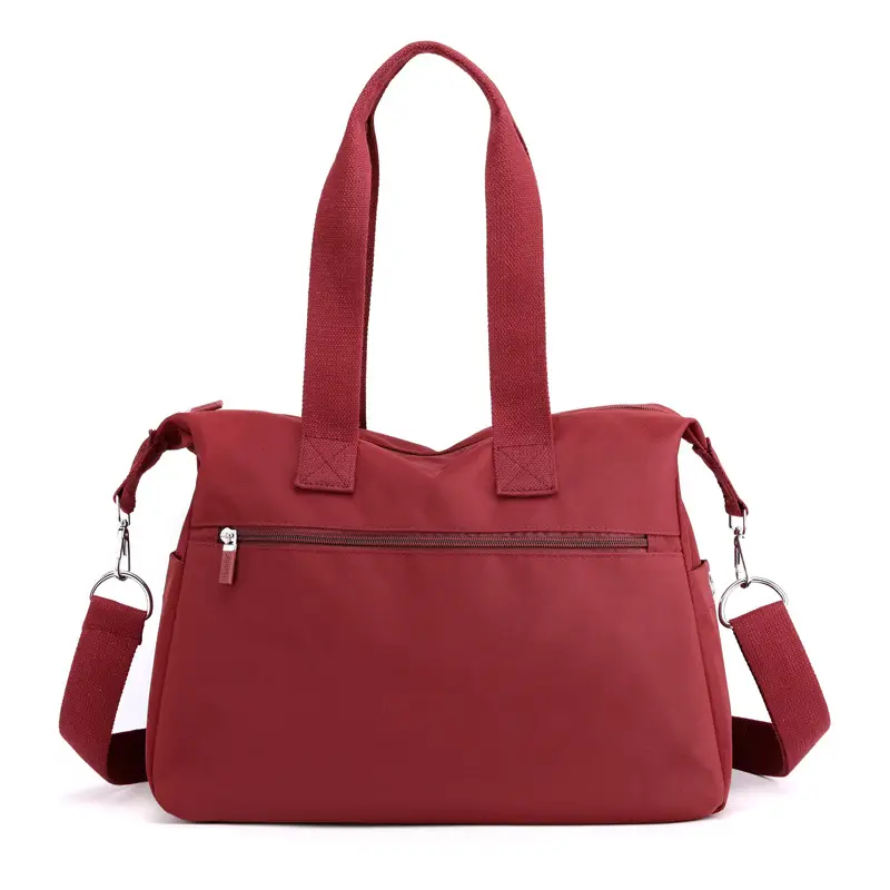 Red Nylon Women's Shoulder Bag with Detachable Strap