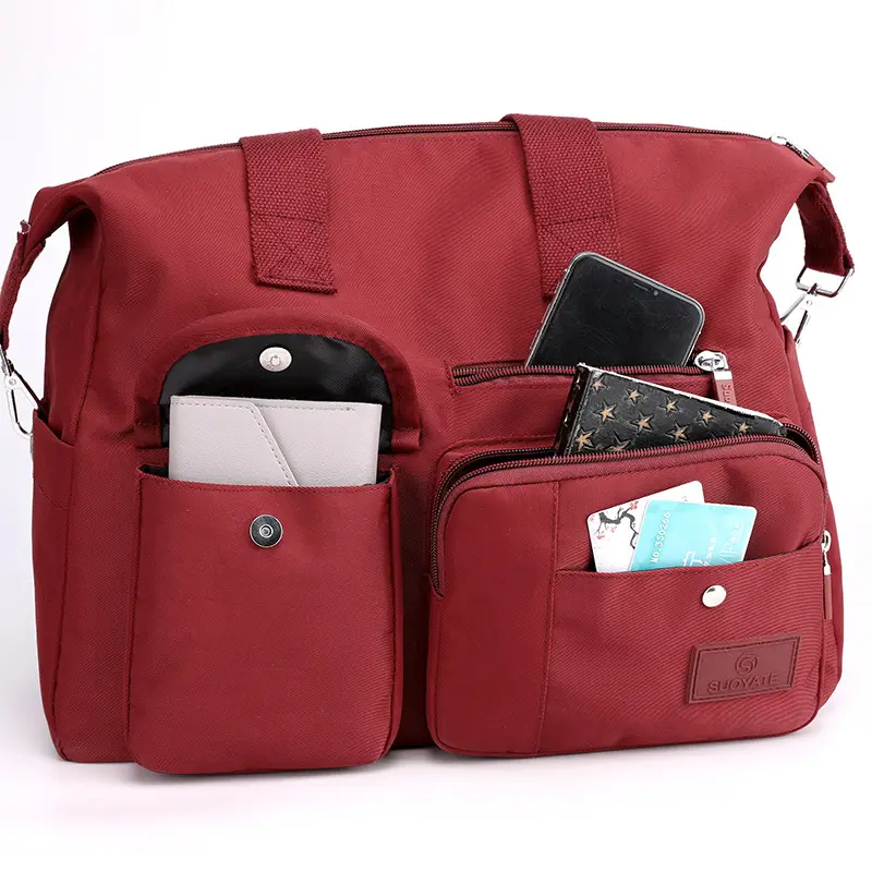 Red Nylon Women's Shoulder Bag with Detachable Strap