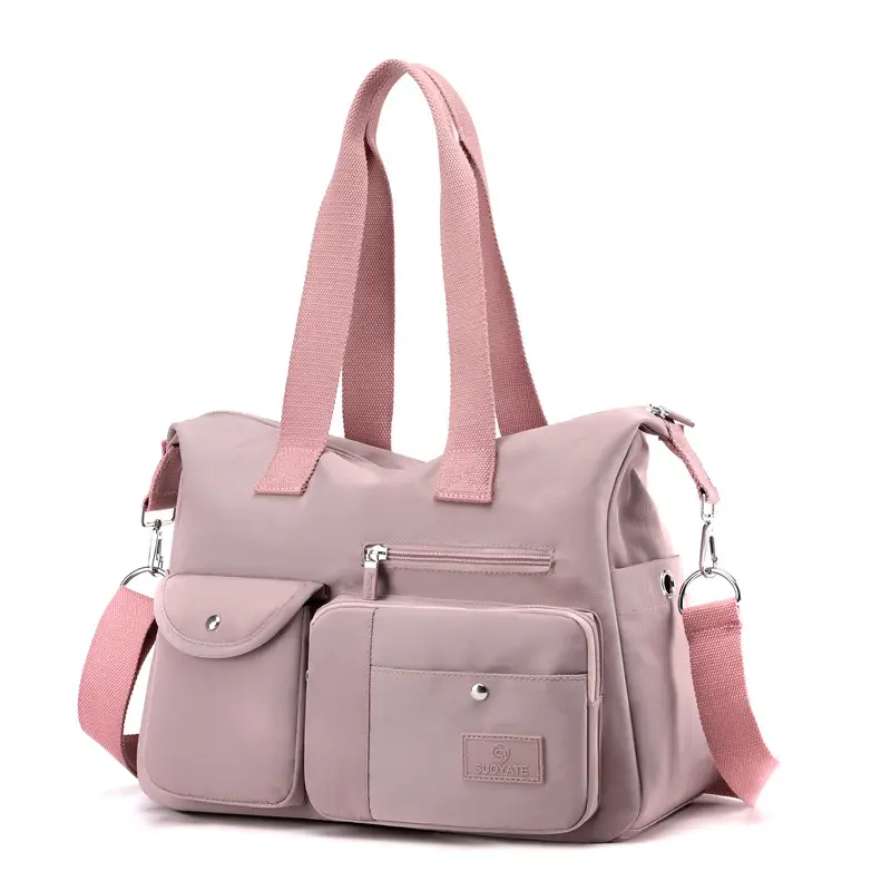 Red Nylon Women's Shoulder Bag with Detachable Strap