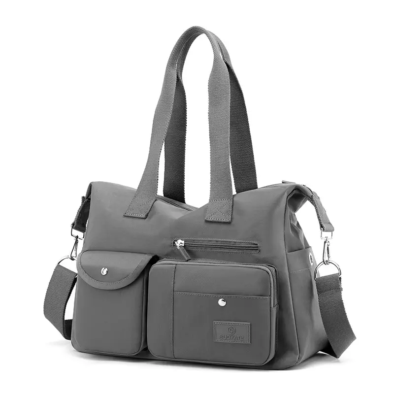 Red Nylon Women's Shoulder Bag with Detachable Strap