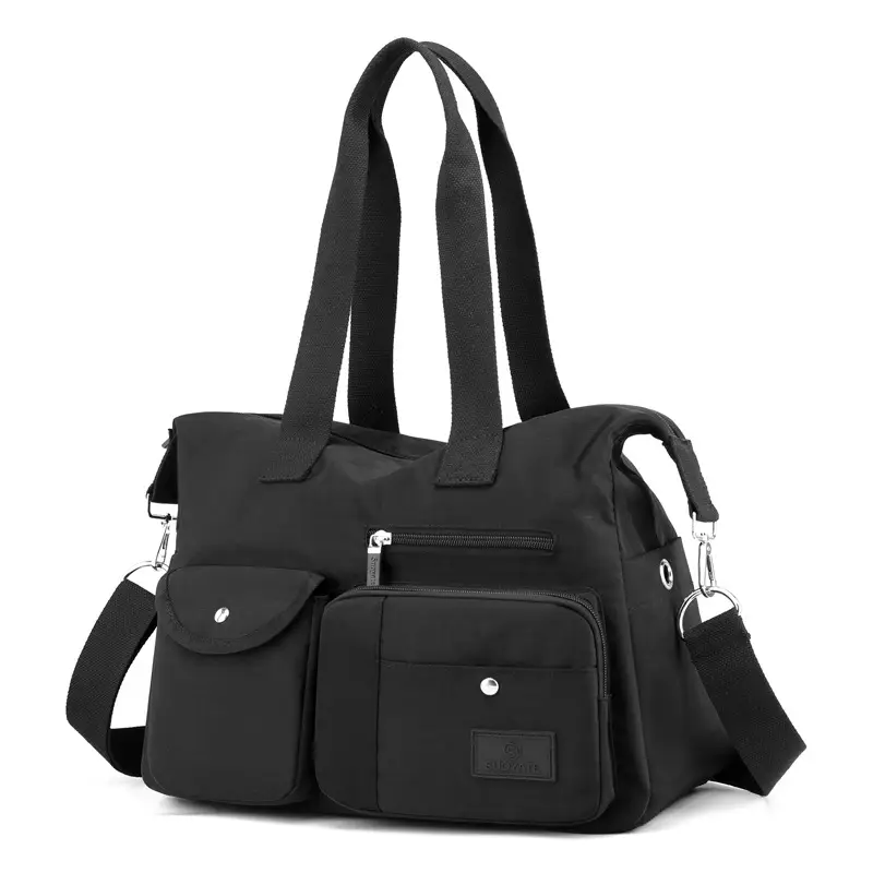 Red Nylon Women's Shoulder Bag with Detachable Strap