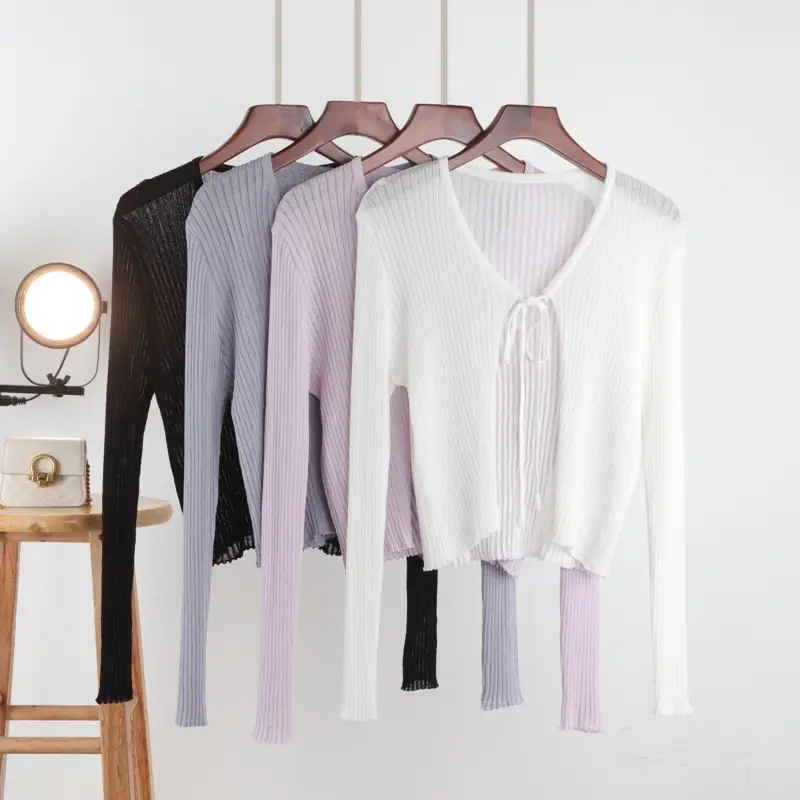 Women's Pink Knitted Cardigan with Bow Short Sleeve - Image 9