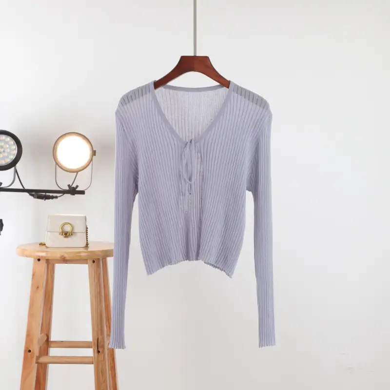 Women's Pink Knitted Cardigan with Bow Short Sleeve - Image 3