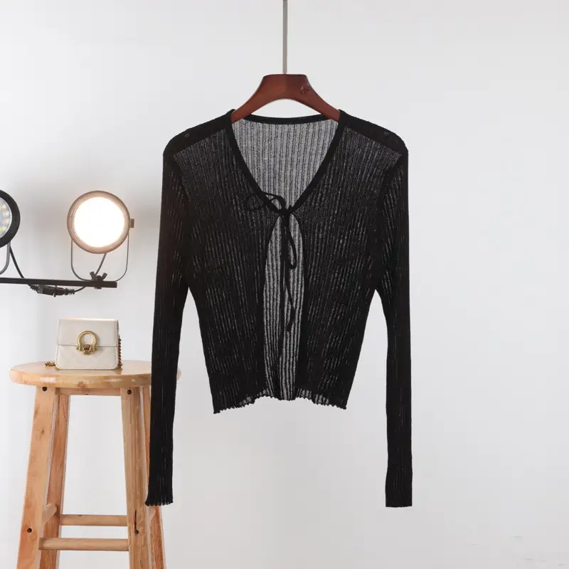 Women's Pink Knitted Cardigan with Bow Short Sleeve - Image 4