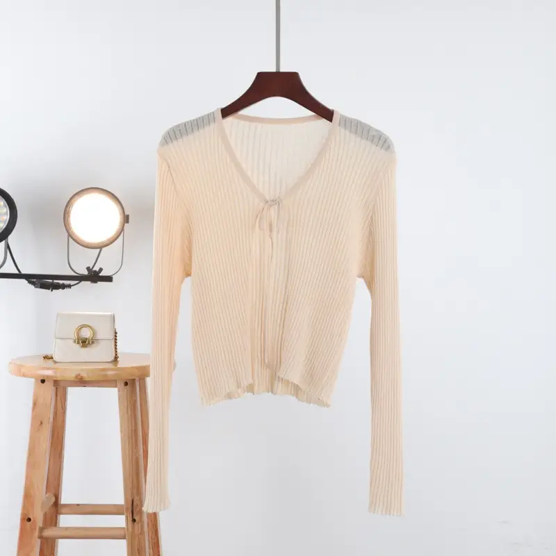 Women's Pink Knitted Cardigan with Bow Short Sleeve - Image 5