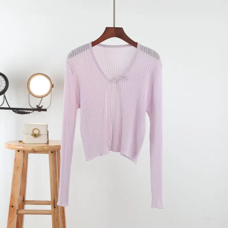 Women's Pink Knitted Cardigan with Bow Short Sleeve - Image 6