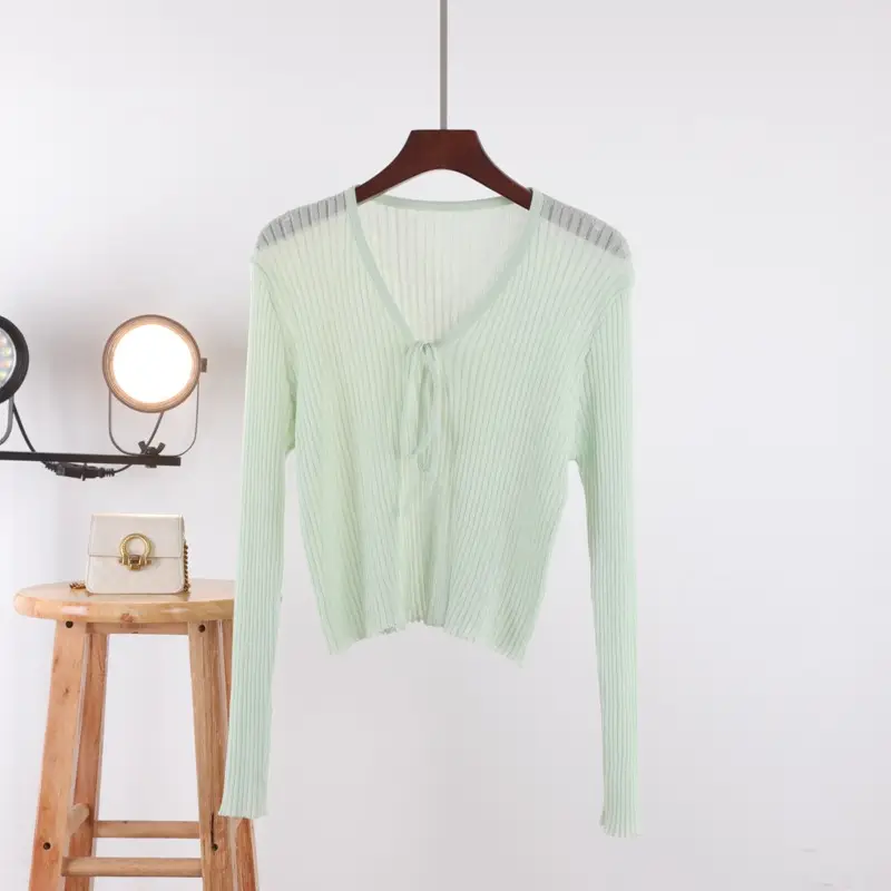Women's Pink Knitted Cardigan with Bow Short Sleeve - Image 8