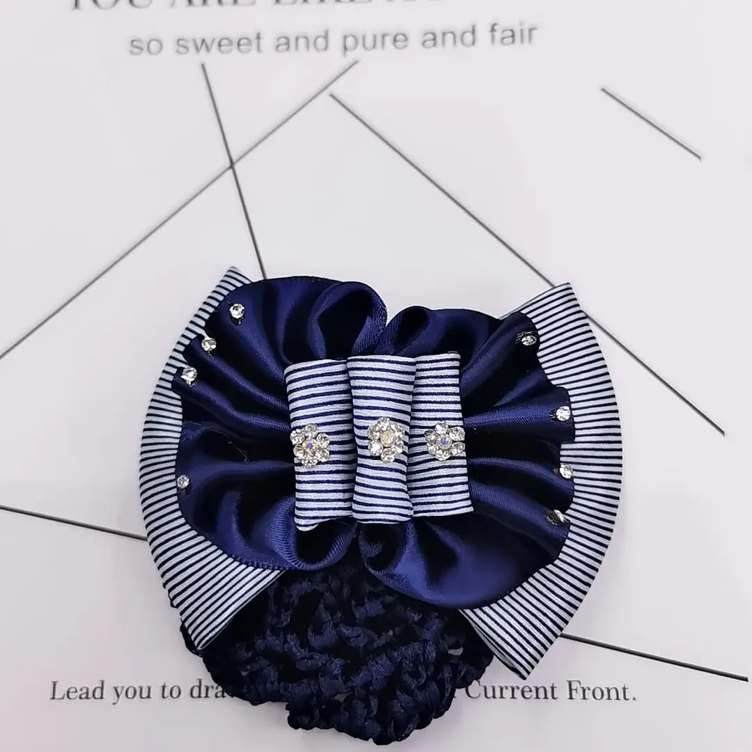 Black Striped Hair Net with Pearl Accents for Women - Image 8