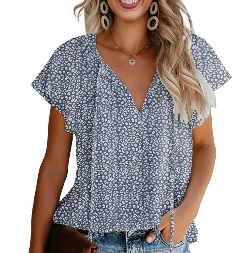 Women's V Neck Chiffon Floral Summer Top 8 Colors - Image 22