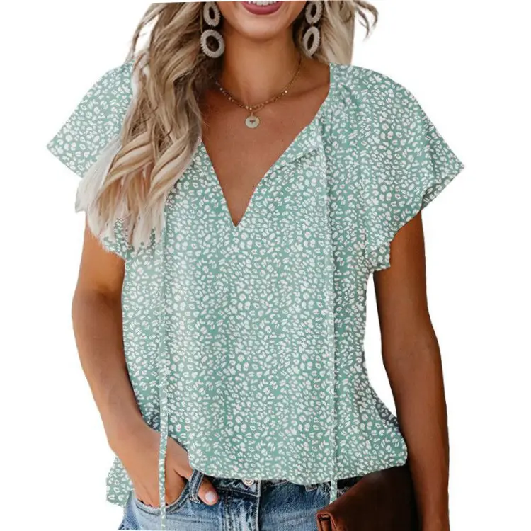 Women's V Neck Chiffon Floral Summer Top 8 Colors - Image 23