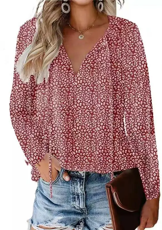 Women's V Neck Chiffon Floral Summer Top 8 Colors - Image 12