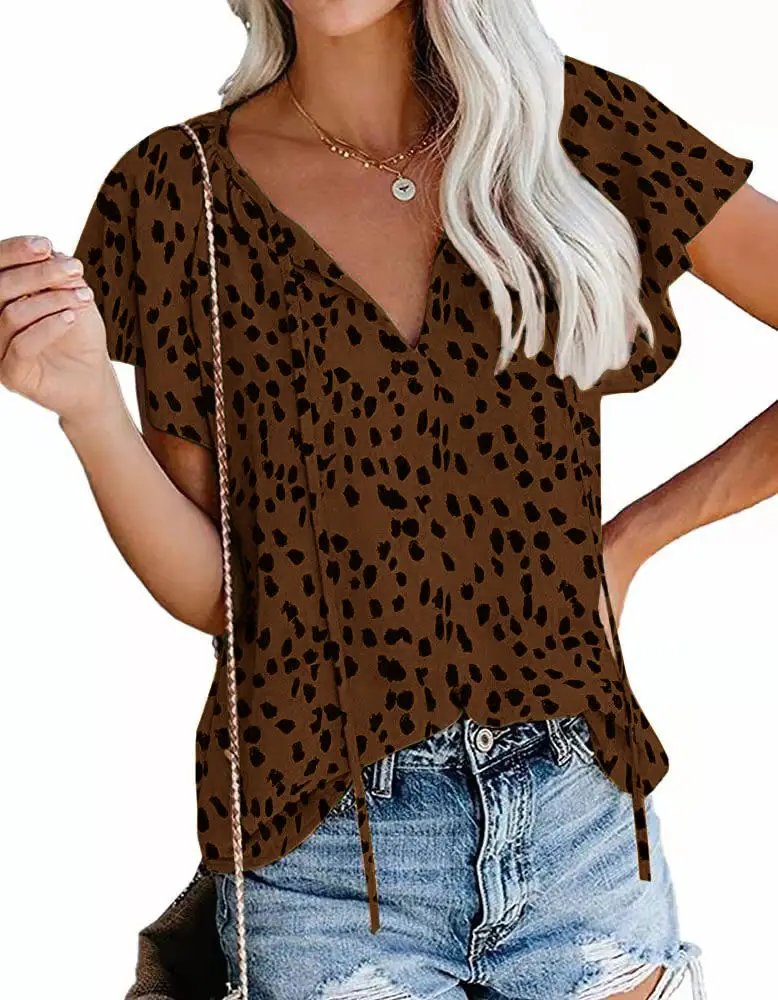 Women's V Neck Chiffon Floral Summer Top 8 Colors - Image 17