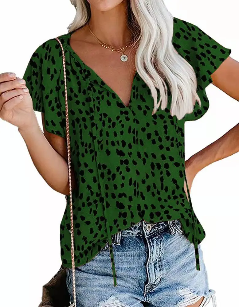 Women's V Neck Chiffon Floral Summer Top 8 Colors - Image 18