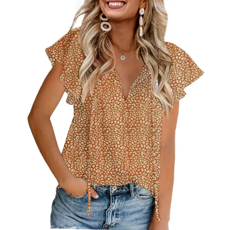 Women's V Neck Chiffon Floral Summer Top 8 Colors - Image 3