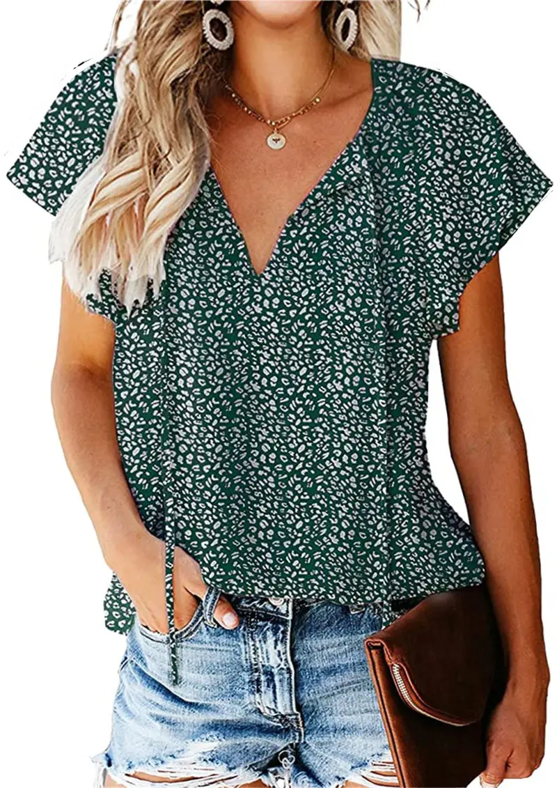 Women's V Neck Chiffon Floral Summer Top 8 Colors - Image 6