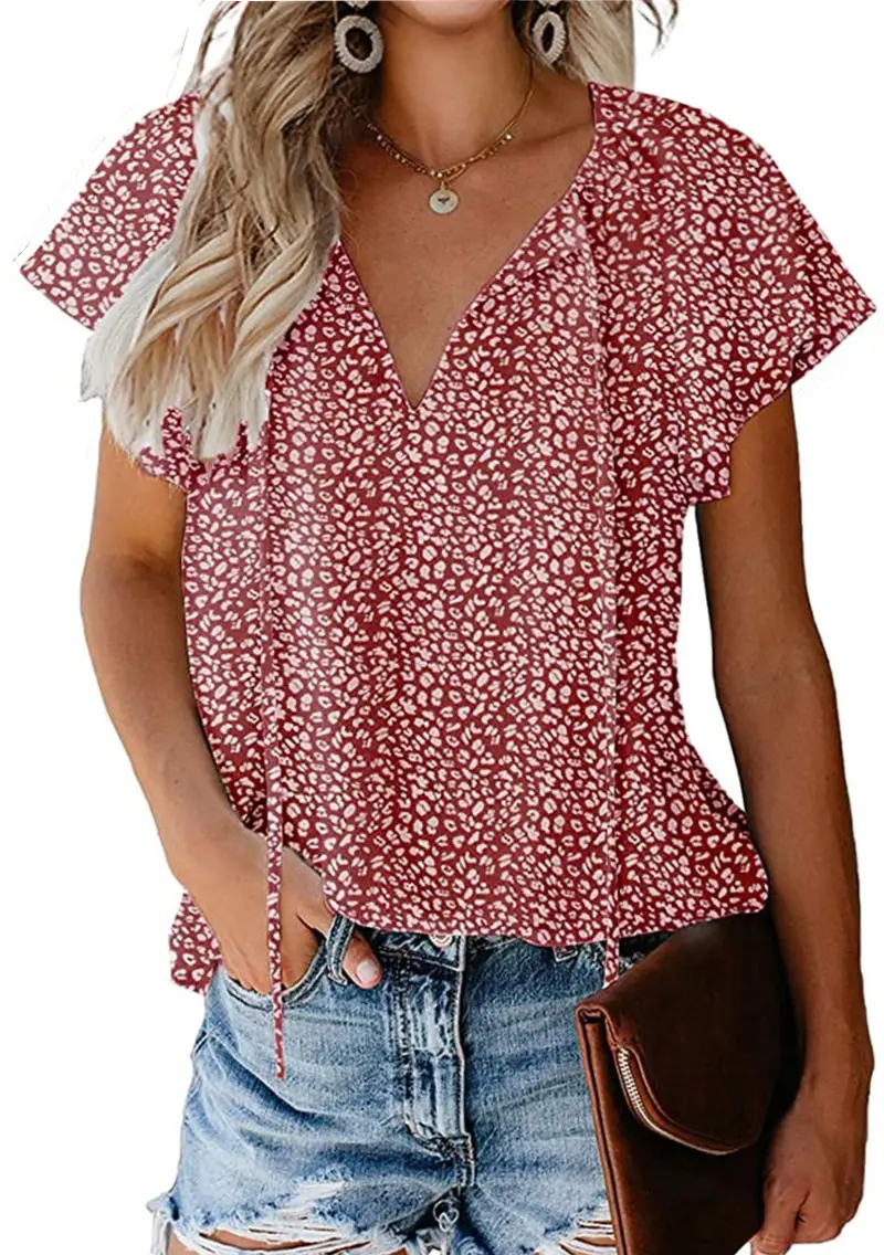Women's V Neck Chiffon Floral Summer Top 8 Colors - Image 7