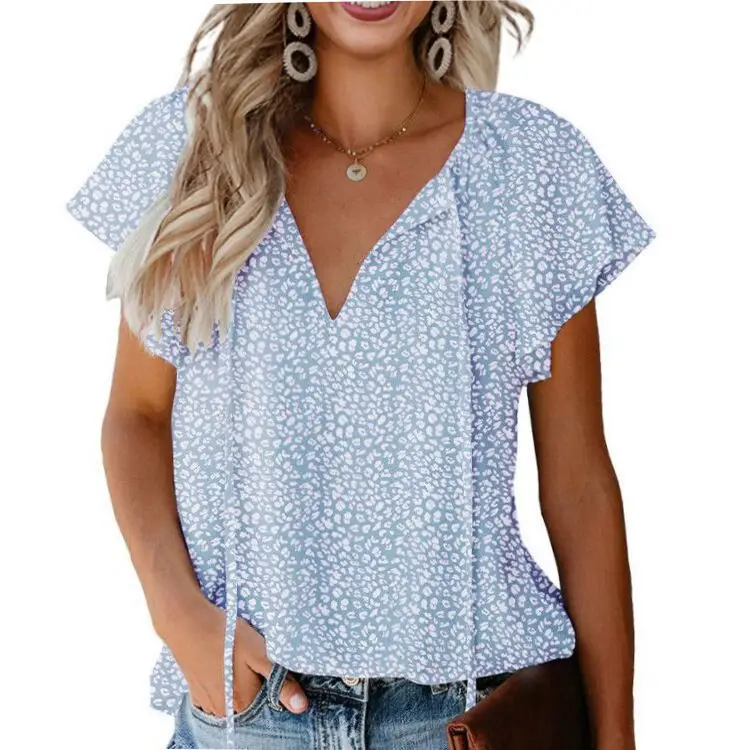 Women's V Neck Chiffon Floral Summer Top 8 Colors - Image 8