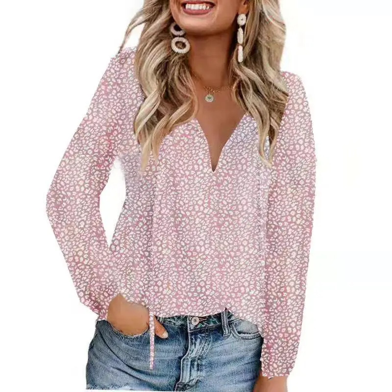 Women's V Neck Chiffon Floral Summer Top 8 Colors - Image 9