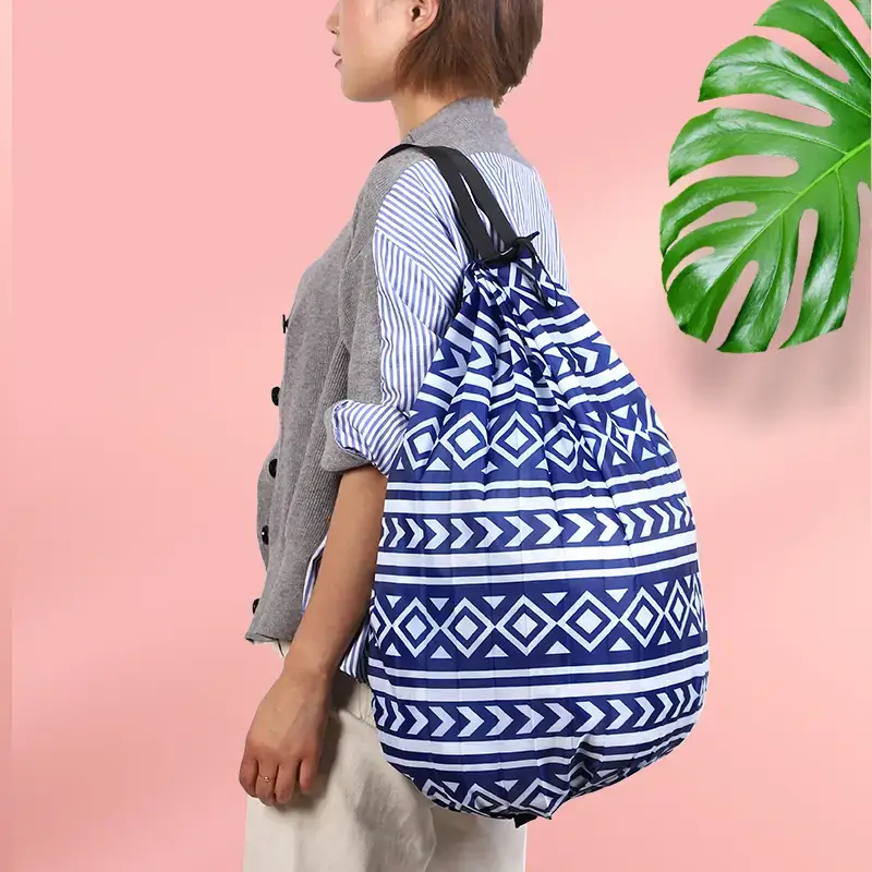 Portable Travel Bag Blue White Pattern Large Capacity - Image 8