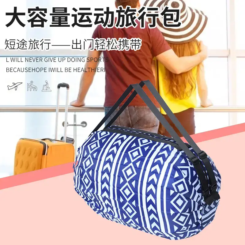 Portable Travel Bag Blue White Pattern Large Capacity - Image 9