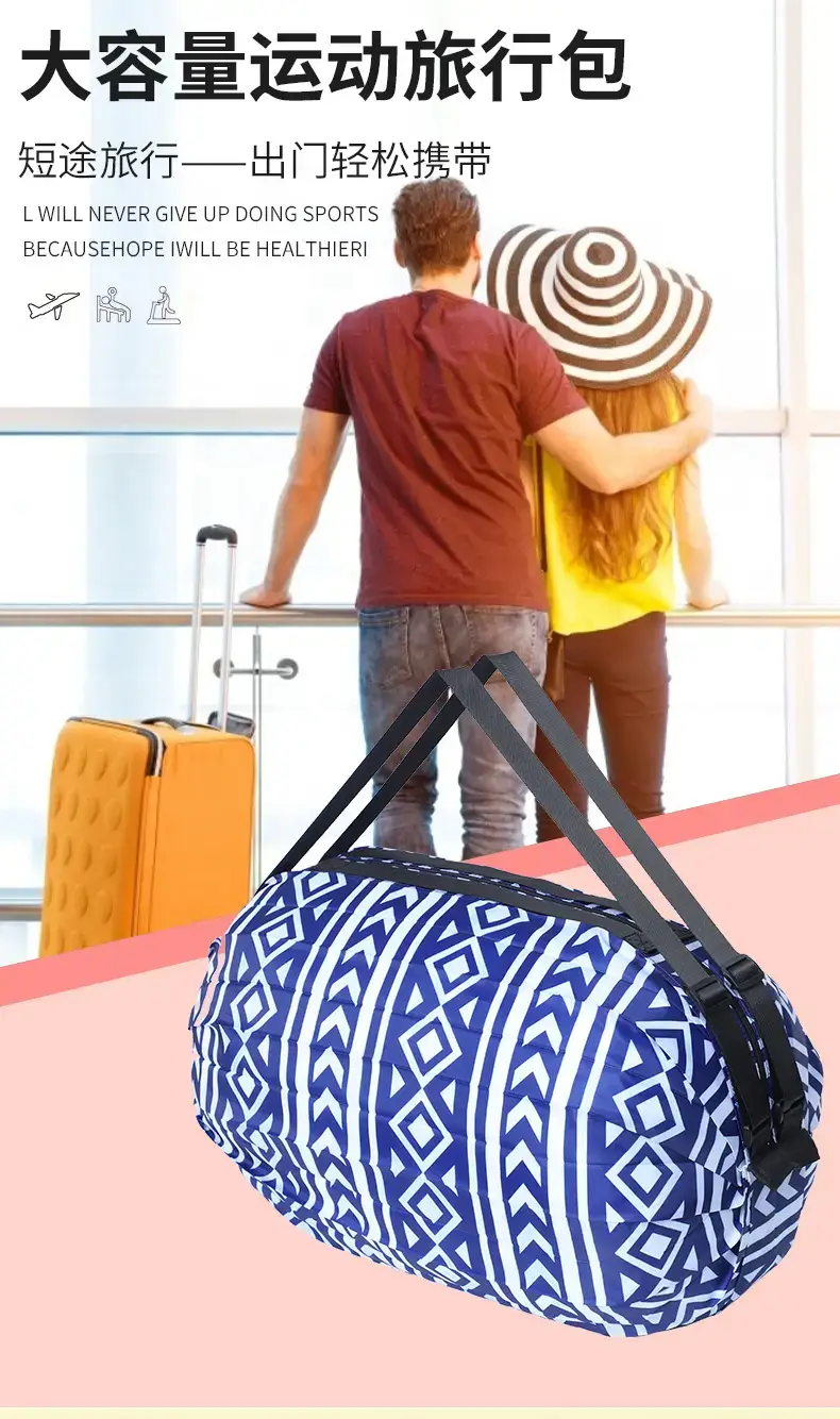 Portable Travel Bag Blue White Pattern Large Capacity — feature 13