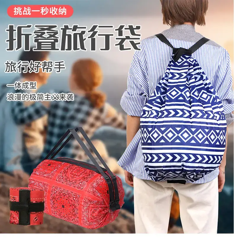 Portable Travel Bag Blue White Pattern Large Capacity — feature 2