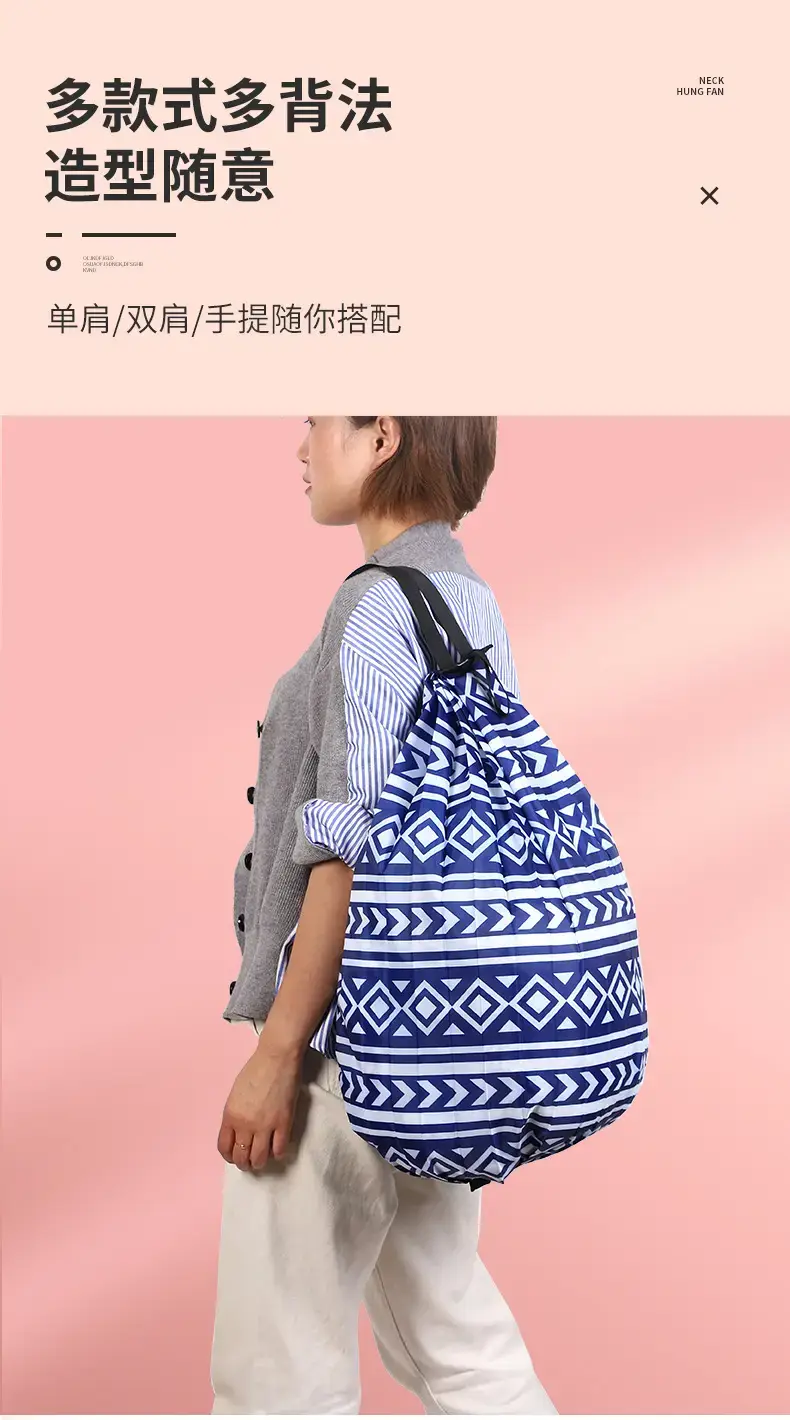 Portable Travel Bag Blue White Pattern Large Capacity — feature 9