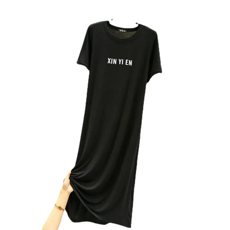 Women Black Printed Nightgown Large Summer Dress - Image 11