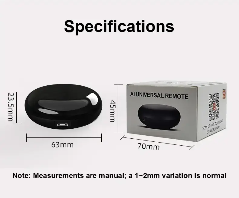 Product parameter graphic showing controller and package dimensions