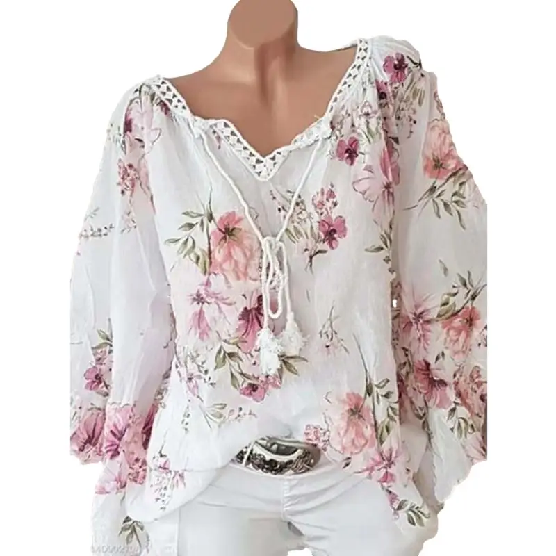 2023 Floral V-Neck Long Sleeve Women Top - Image 9