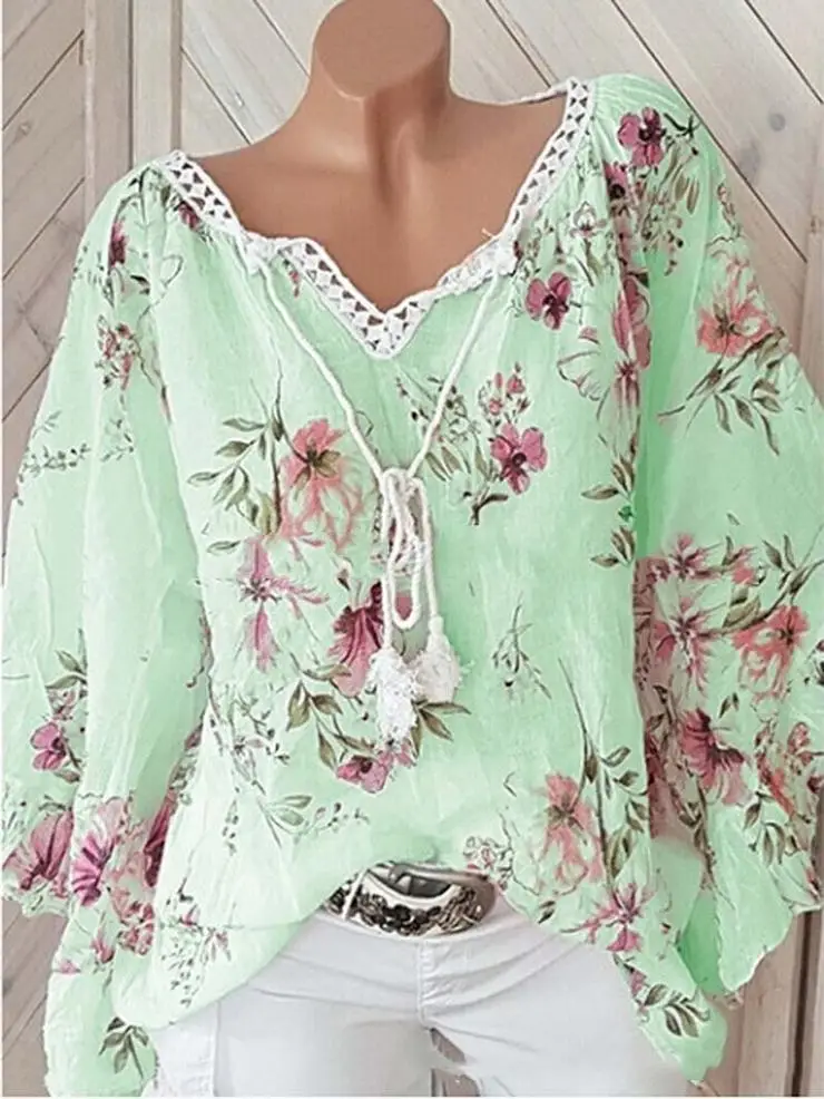 2023 Floral V-Neck Long Sleeve Women Top - Image 3