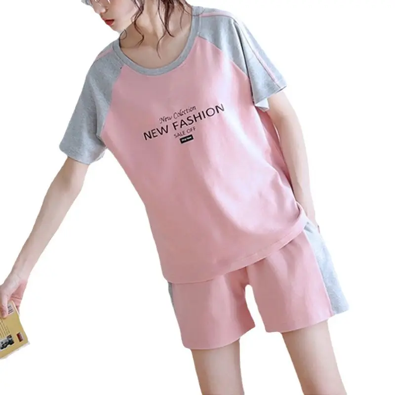 Women's Green Short Sleeve Korean Style Shorts Set Large