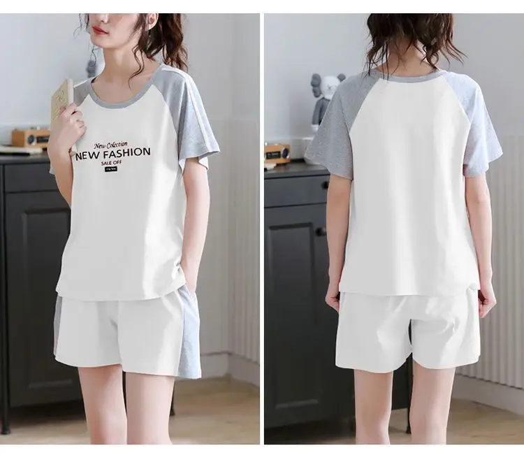 Women's Green Short Sleeve Korean Style Shorts Set Large — feature 11