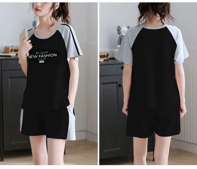 Women's Green Short Sleeve Korean Style Shorts Set Large — feature 14