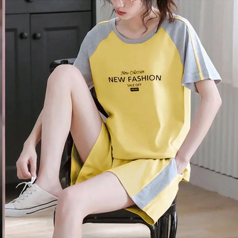 Women's Green Short Sleeve Korean Style Shorts Set Large — feature 18