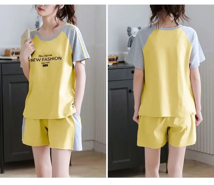 Women's Green Short Sleeve Korean Style Shorts Set Large — feature 5