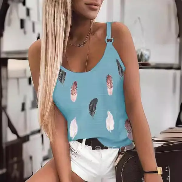 Purple Feather Print Women's Camisole 2021 Summer - Image 9