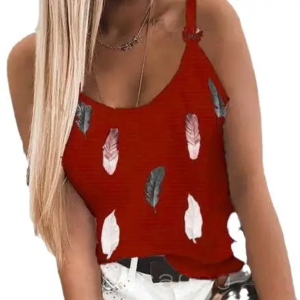 Purple Feather Print Women's Camisole 2021 Summer - Image 10