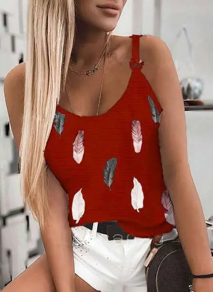 Purple Feather Print Women's Camisole 2021 Summer - Image 2