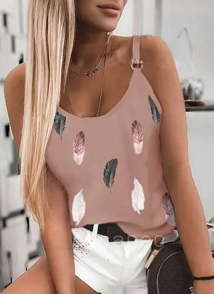 Purple Feather Print Women's Camisole 2021 Summer - Image 3