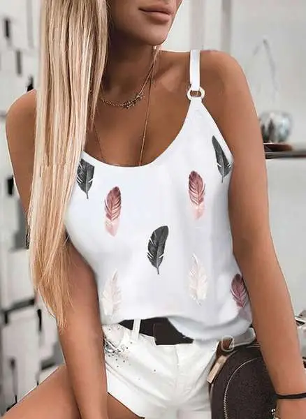 Purple Feather Print Women's Camisole 2021 Summer - Image 4
