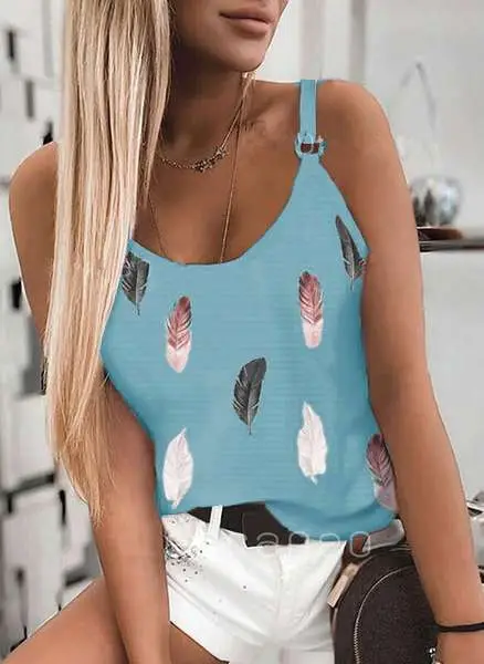 Purple Feather Print Women's Camisole 2021 Summer - Image 5