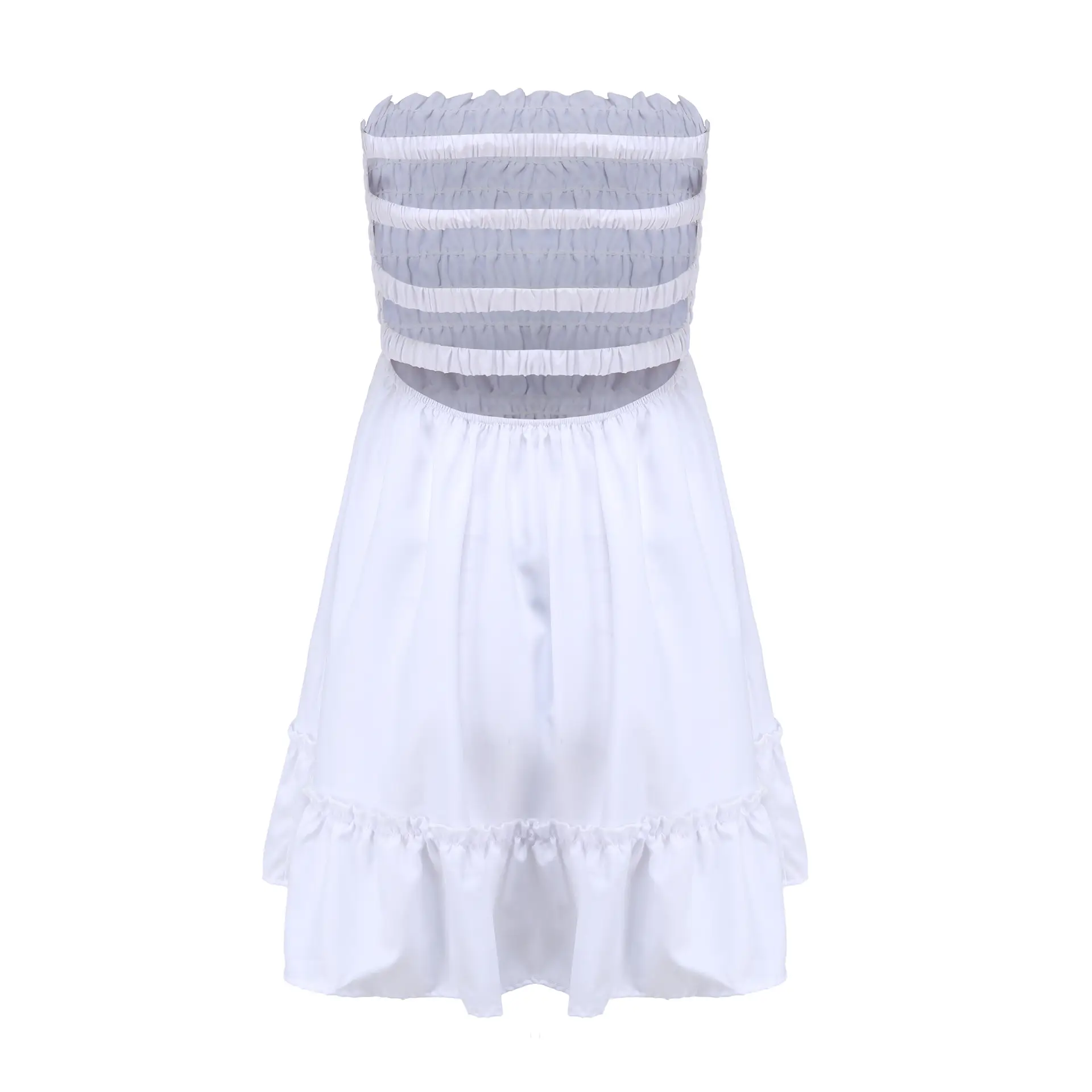 2025 Summer Strapless Elathe Dress Black Ruffled Hem — feature 18