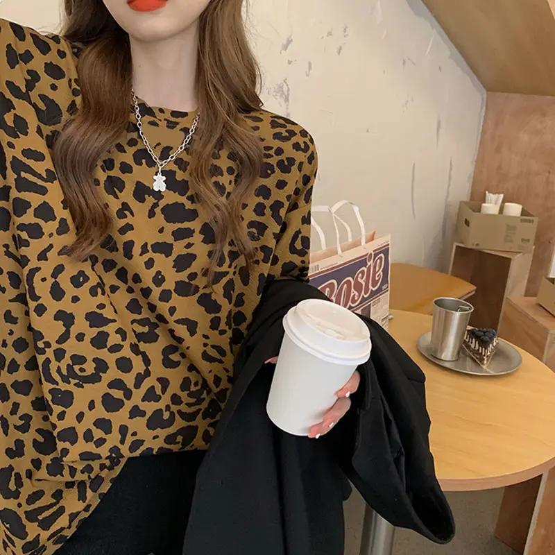2021 Leopard Print Women's T-Shirt Mid Length Loose Fit - Image 4
